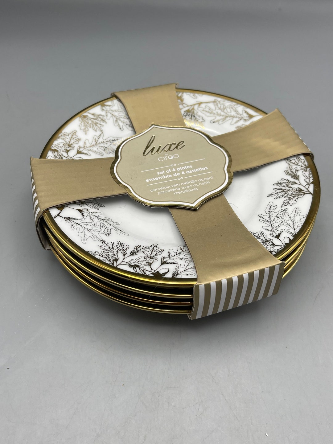 Ciroa Luxe Gold Appetizer Plates Oak Leaves Acorns New Set of 4 Etsy