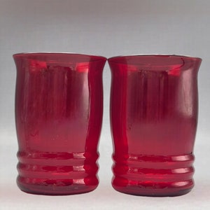 Vintage MacBeth Evans Ruby Red Depression Glass Tumblers Set Of 2