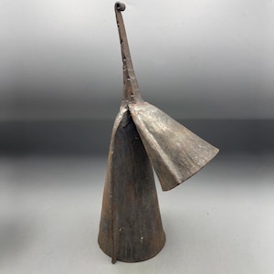 Vintage Gankogui African Double Cow Bell Percussion Instrument Ghana Metal