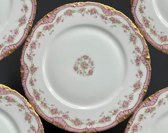 Antique Haviland Dinner Plates Schleiger 350 Pink Double Gold Set Of 2