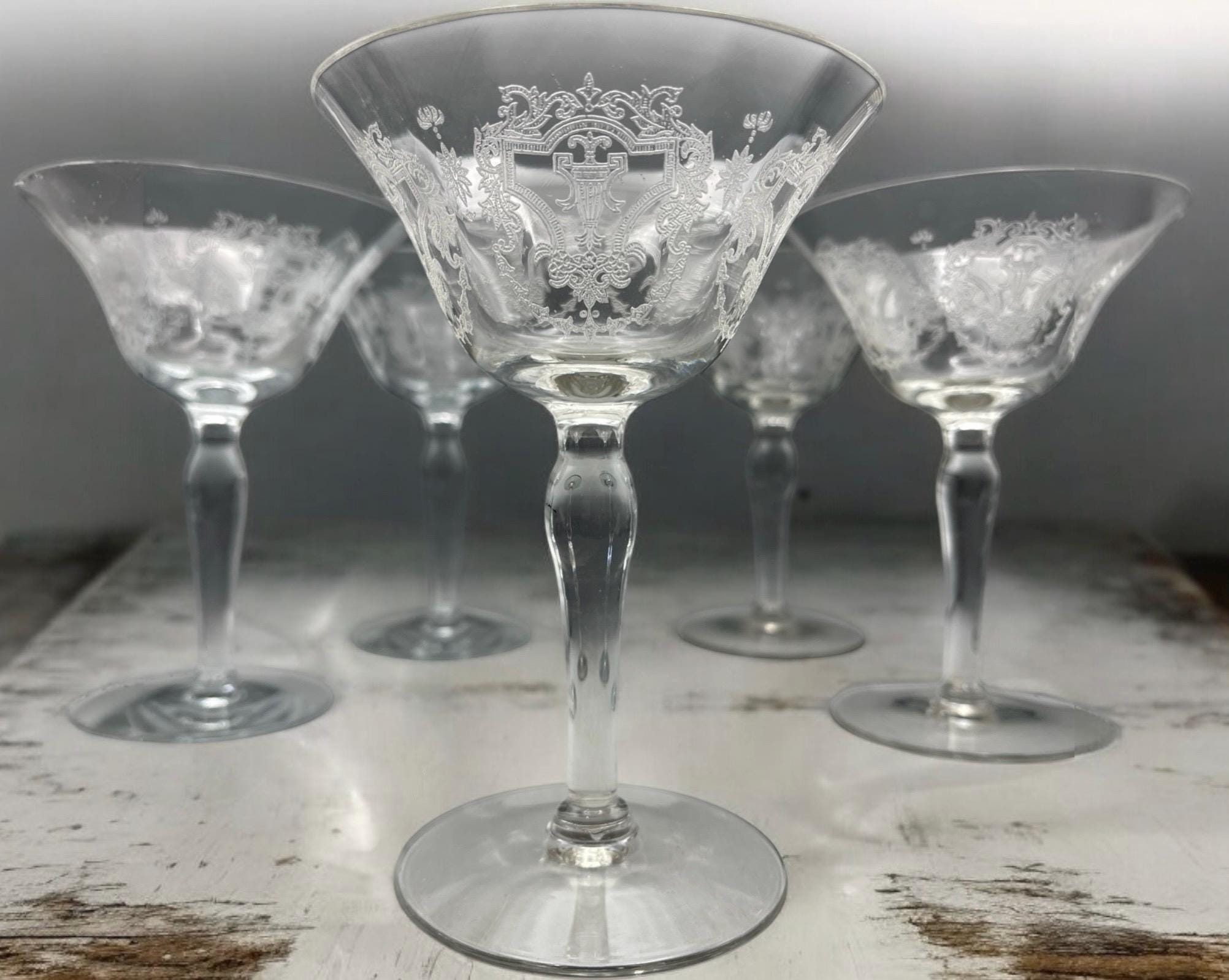 Glen Weber のエッチング ヴィンテージ エッチング ガラス リキュール カクテル グラス モーガン