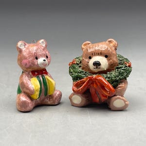 Handmade Miniature Bear Figurines Lot Of 2 Christmas Teddy Bear Signed