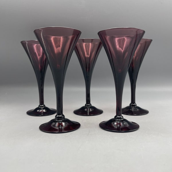 Vintage Cambridge Purple Amethyst Glass Sherry Glasses Cordials Set Of 5