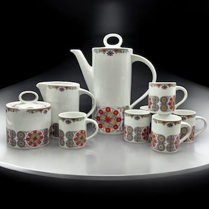Juego de café Schmidt Brazil Midcentury de 11 piezas con tazas demitasse y jarro de leche