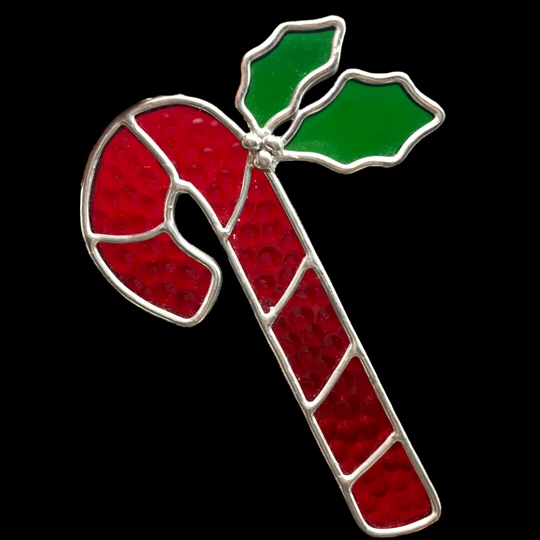 Vintage Christmas Candy Cane Stained Glass Sun Catcher Etsy