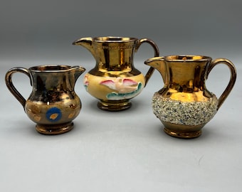 Antique English Copper Luster Miniature Jugs Pitchers Lot Of 3