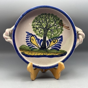 Gorky Gonzalez GTO Appetizer Tray Rolled Handles Mexican Folk Pottery 8 Inch