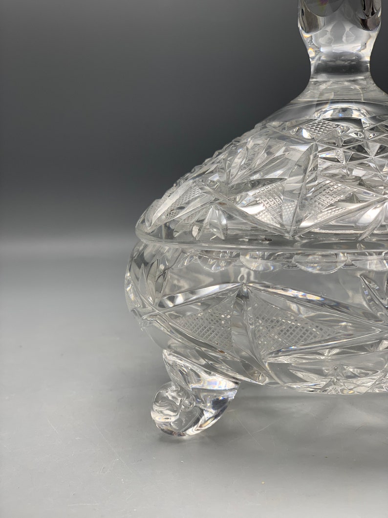 Vintage Cut Glass Candy Dish With Finial Lid Etsy