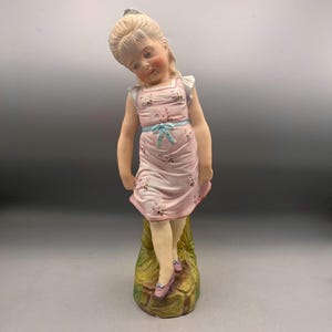 Antique German Bisque Porcelain Figure Of Young Girl In Dress 11 Inch