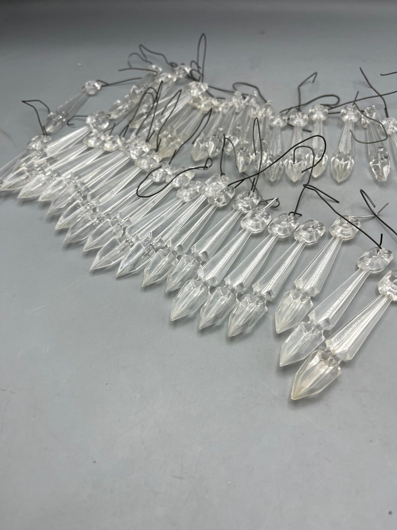 Vintage Christmas Tree Clear Plastic Prism Icicles 3.5 40 PCs. Hong Kong 1960s image 2