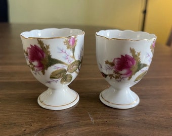 Vintage Moss Rose Porcelain Egg Cups Set Of 2