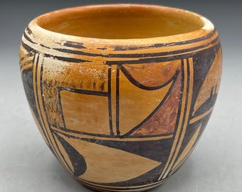 Olla de cerámica Hopi policromada vintage de 4 pulgadas firmada
