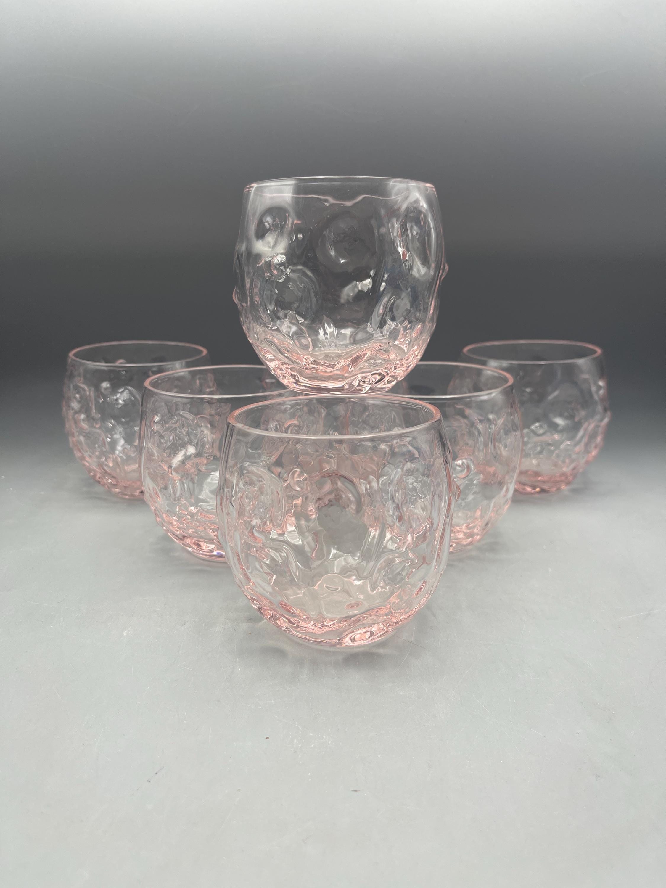 Bryce El Rancho Pink MCM Roll Poly Glasses Set Of 7 Crinkle Glass