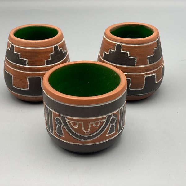 Vintage Mexican Pottery Vases Lot of 3 Red Clay Pots Mini Planters