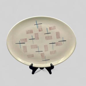 Vintage MCM Pink Crosshatch Oval Platter 14” Stetson China Ovenproof