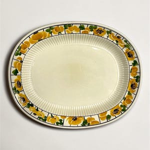 Piatto ovale Ridgways Hyfield dipinto con fiori gialli, 15" Bedford Ware