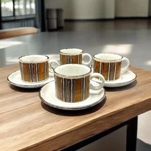 Stonehenge Midwinter Earth Cups And Saucers Set Of 4 MCM Stoneware