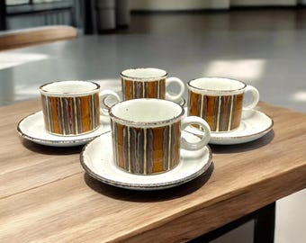 Stonehenge Midwinter Earth Cups And Saucers Set Of 4 MCM Stoneware