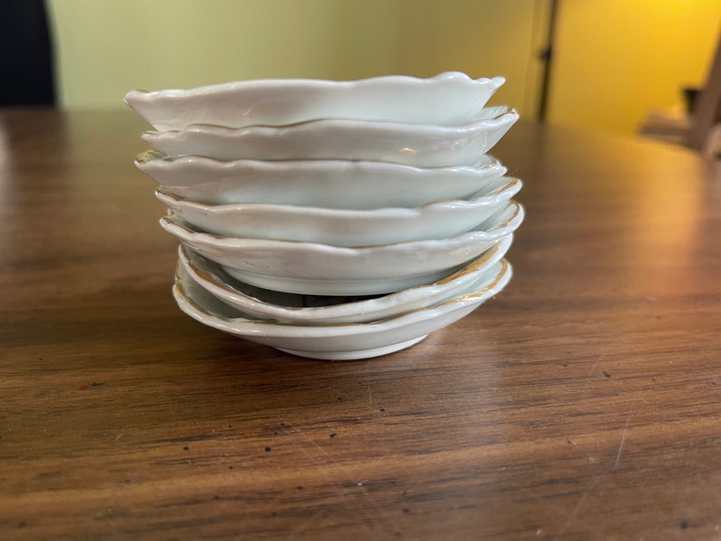 Vintage porcelana abierta platos de sal conjunto de 7 campanillas pintadas imagen 7