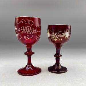 Antique Shreve Crump And Low Bohemian Ruby Red Cordials Cut To Clear Lot Of 2