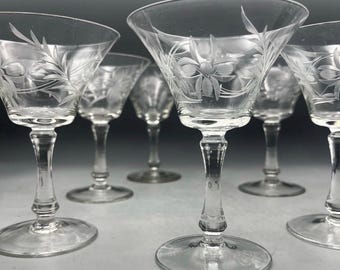 Juego de 6 copas de champán para cóctel con grabados vintage