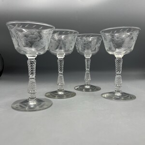 Rock Sharpe Etched Crystal Cocktail Coupe Glasses Set Of 4 Vintage Stemware