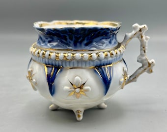 Antike Flow Blue Porzellan Teetasse Handbemalt und nummeriert