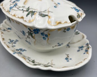 チャールズ・ハビランド フランス H2685 ソースボートと蓋 ブルー