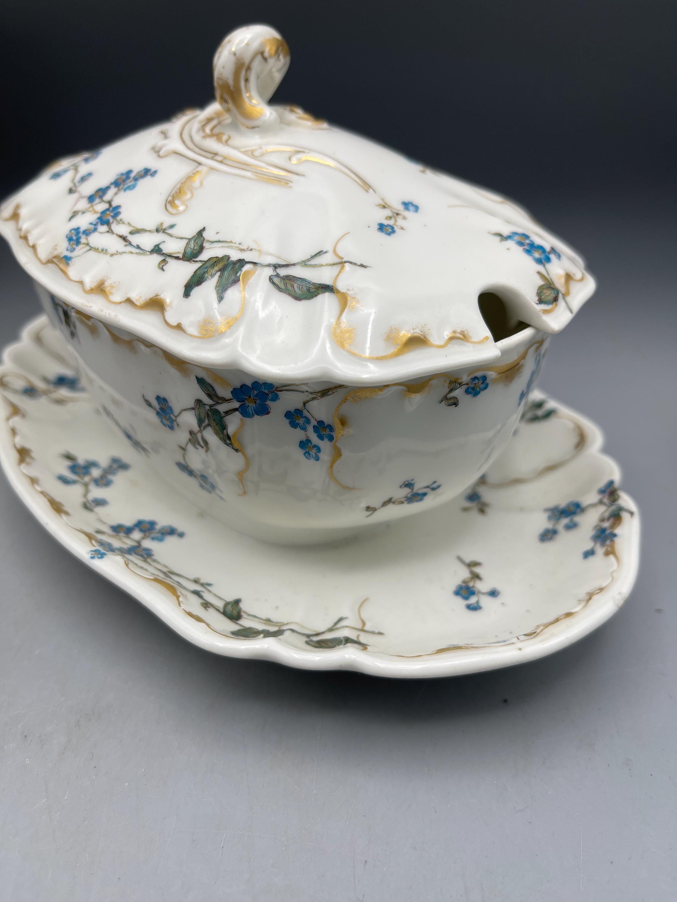 チャールズ・ハビランド フランス H2685 ソースボートと蓋 ブルー