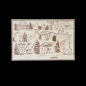 Vintage Media, PA Landmarks Print 1970s Esther Bell Historic Buildings