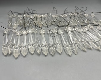 Vintage Christmas Tree Clear Plastic Prism Icicles 3.5” 40 PCs. Hong Kong 1960s