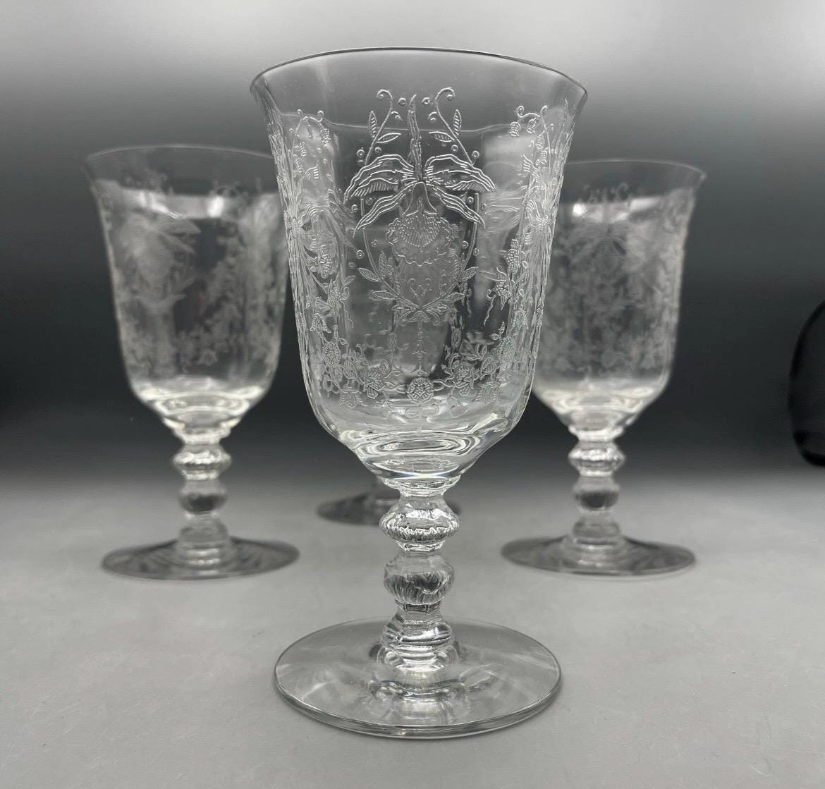 Heisey Orchid Pattern Low Water Goblet Vintage Set Of 4
