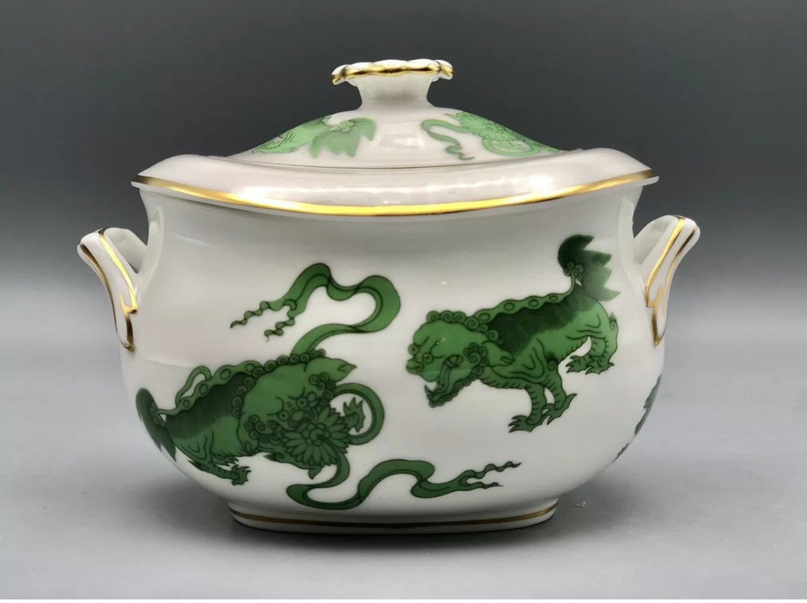 Wedgwood Chinese Tigers Green Sugar Bowl Etsy