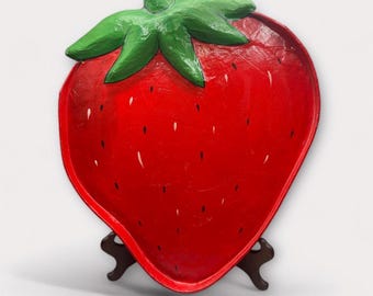 Bandeja de fresas de papel lacado tailandés vintage para colgar en la pared, 56 cm, pintada a mano