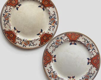 Juego de dos platos llanos antiguos Davenport Longport Imari (1793-1820)