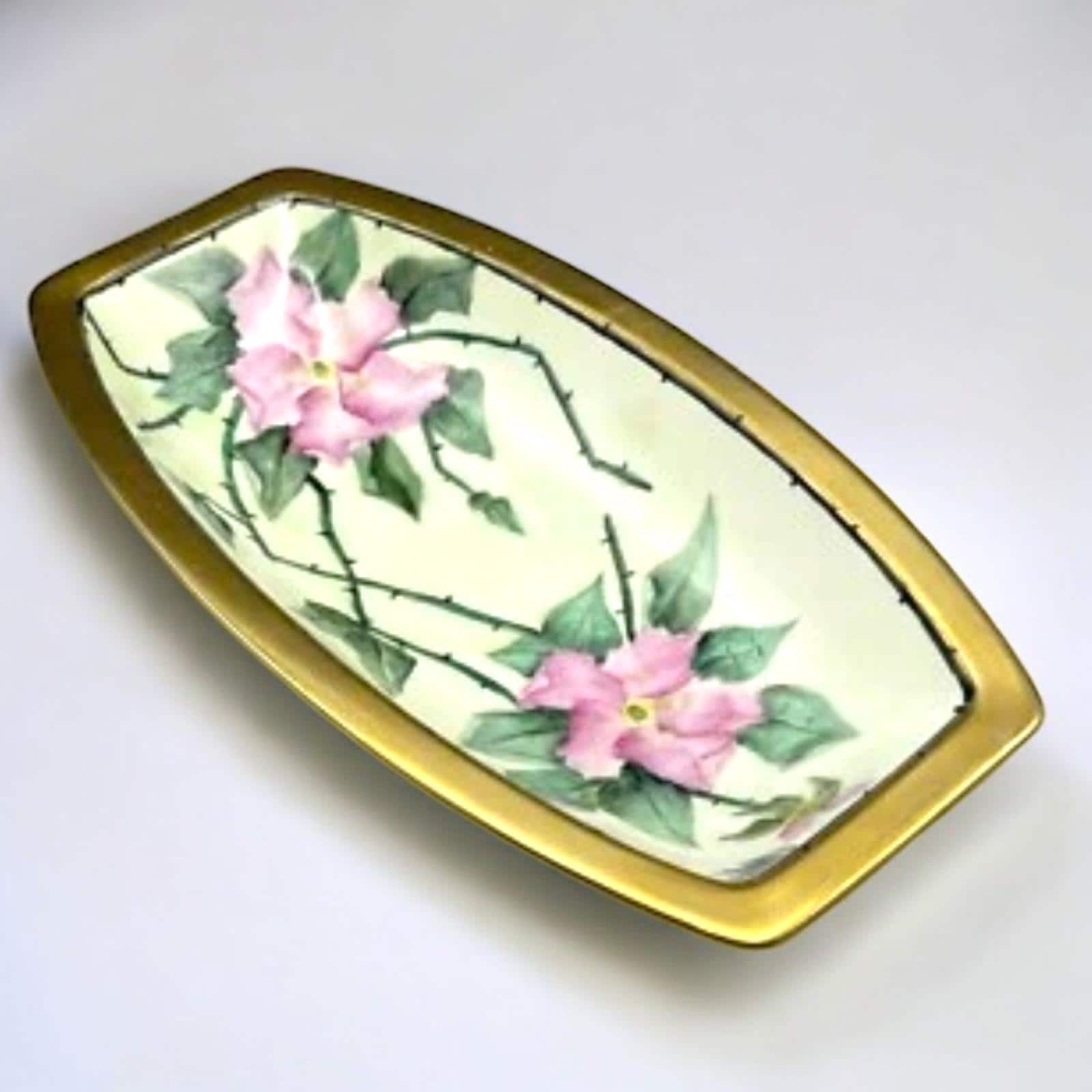 Vintage Rosenthal Hand Painted Serving Dish Porcelain Wild Roses