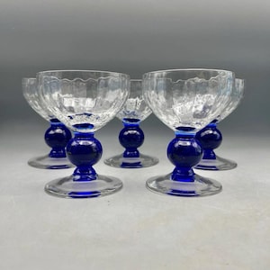 Bryce Block Optic Contour Cobalt Blue Champagne Coupes Cocktail Glasses Set Of 5