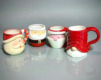 ヴィンテージの手描き陶器製サンタクロースの顔のマグカップ - Etsy 日本