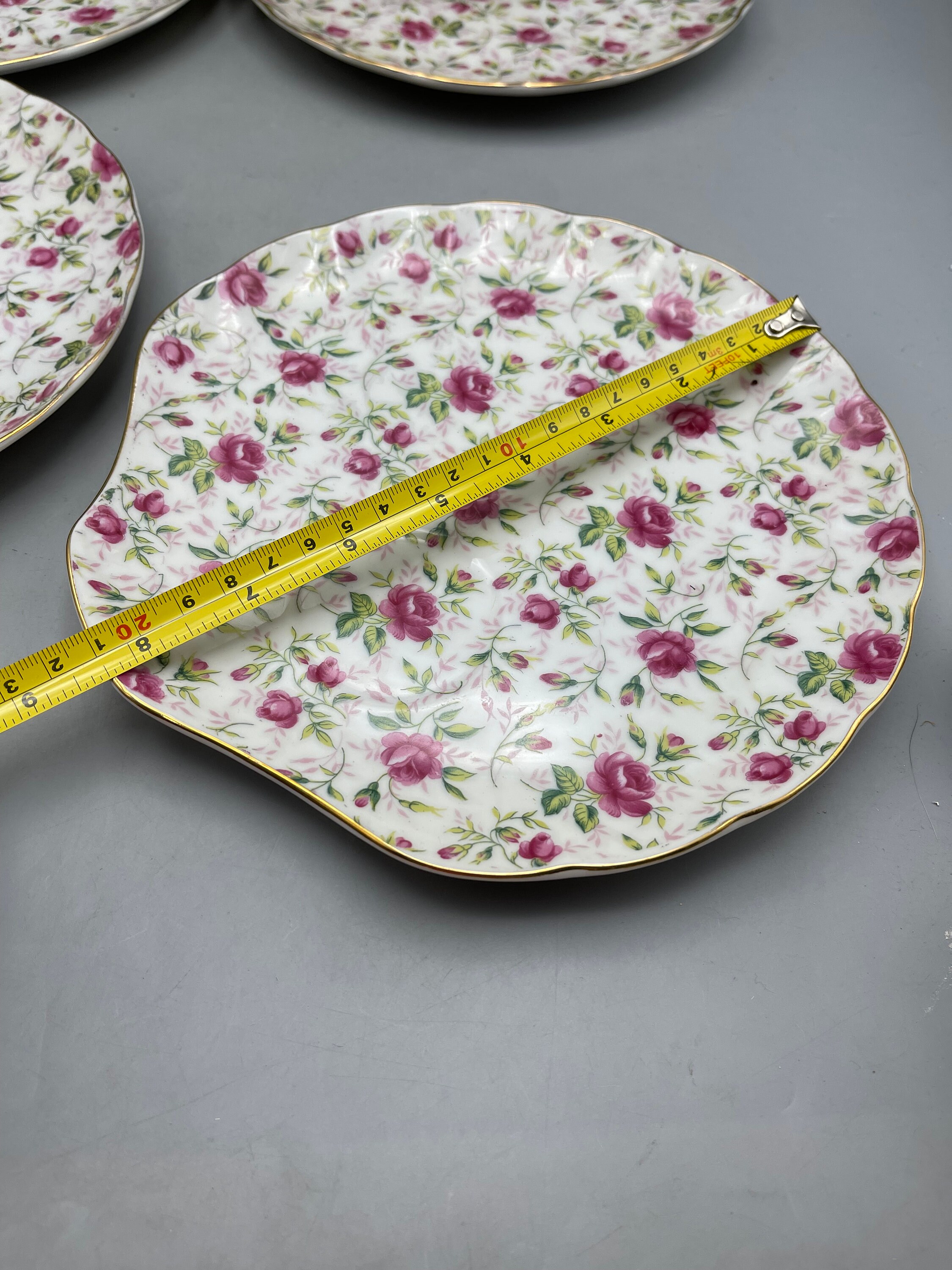 Vintage Lefton Rose Chintz China Snack Plates and Cups Two Sets