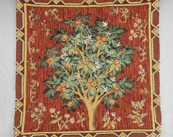 Funda de almohada pequeña de 8,5 pulgadas con tapiz medieval de árbol de naranjo de Gobley’s France.