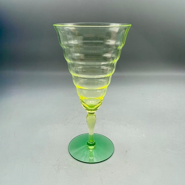 Utility Glass Works Mandalay Dine Vaseline And Green Water Goblet