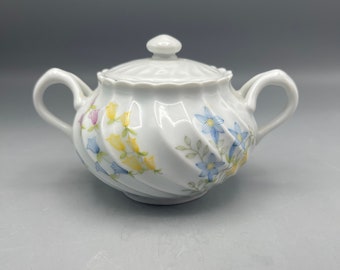 Mini sucrier Haviland Limoges vintage et couvercle en forme de torse à fleurs multicolores