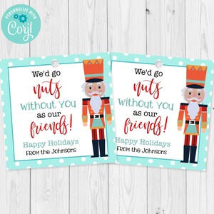 We'd Go Nuts Without You as Our Friends Gift Tag Editable Template, Holiday Nuts Christmas Gift ...