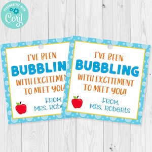 Bubbles Back To School Gift Tag Editable Template, Teacher Student First Day Back To School Gift Tag, Edit with Corjl