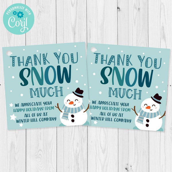 Thank You Snow Much Winter Gift Tag Template, Teacher Appreciation Tag, Nurse, Staff Employee Snowman Holiday Thank You Tag, Edit with Corjl