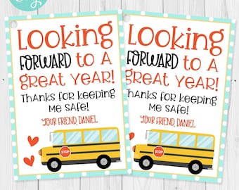 Bus Driver Back To School Gift Tag Template, School Bus Driver First Day of School Appreciation Gift Tag, Edit with Corjl