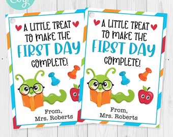 Bookworm Back To School Gift Tag Editable Template, Teacher or Student First Day of School Treat Gift Tag, Edit with Corjl