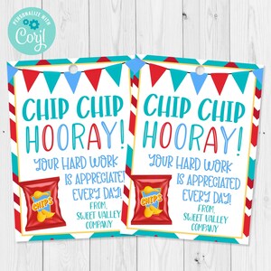 Chip Chip Hooray Gift Tag Editable Template, Teacher, Nurse, or Staff Appreciation Chip Gift Tag, Edit with Corjl