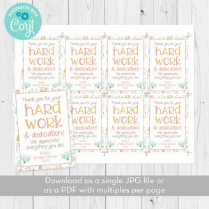 Editable Thank You for Your Hard Work and Dedication Gift Tag Template ...