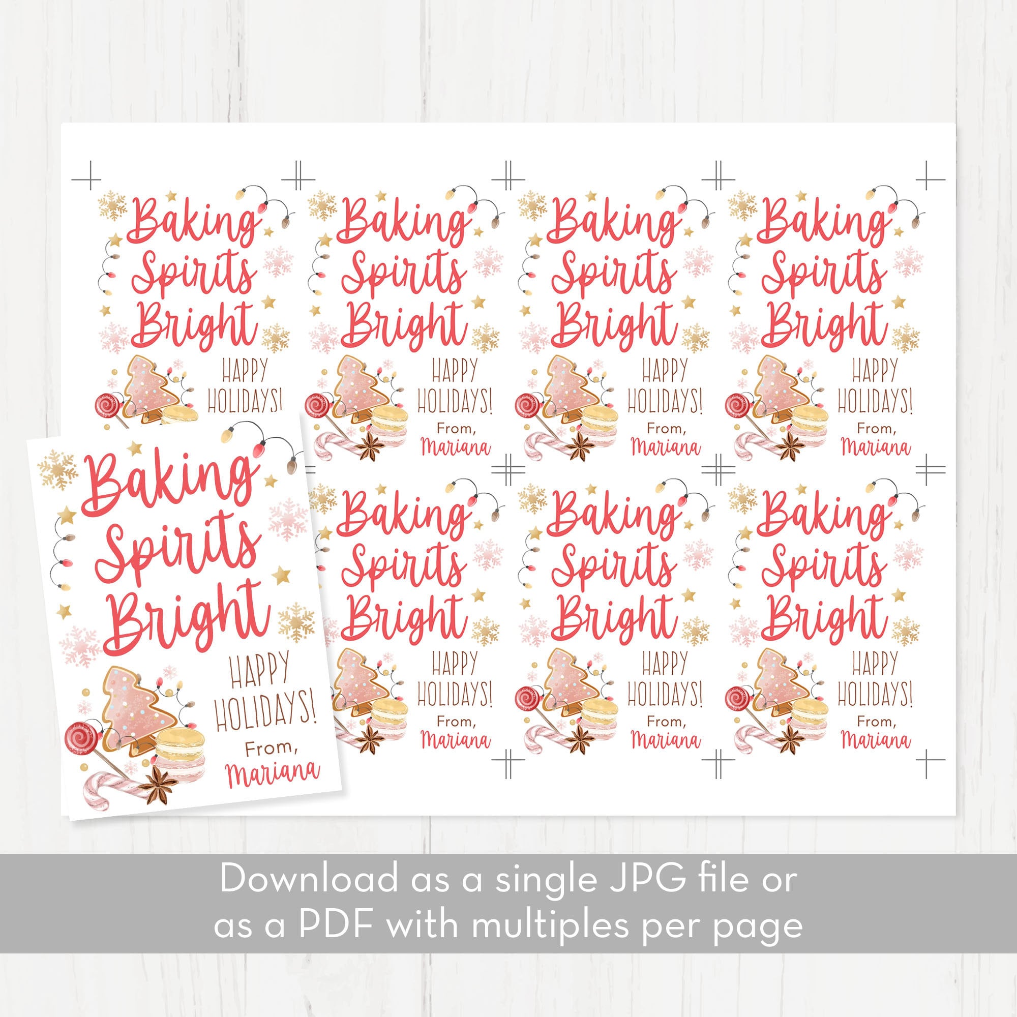 Baking Spirits Bright Gift Tag Template, Christmas Holiday Cookies ...